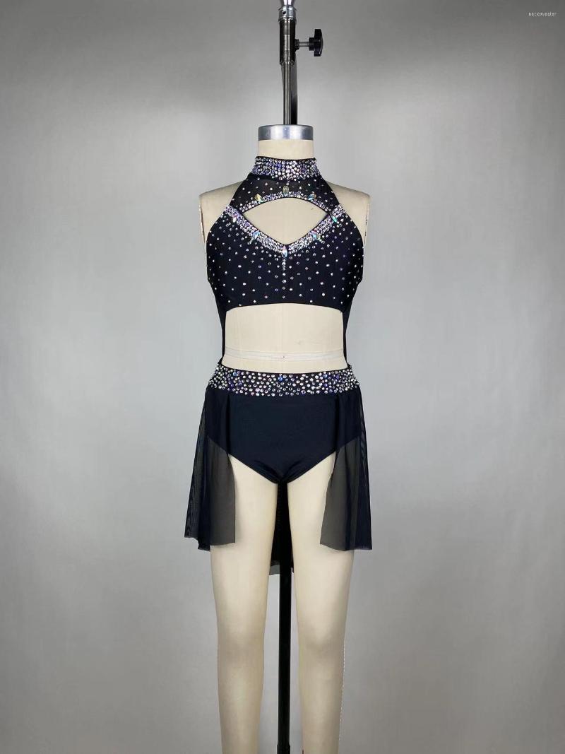 

Stage Wear Girls Ladies Rhinestone Dance Dress Jazz Lyrical Ballet Costumes Competition Recital Stones Shiny, Black