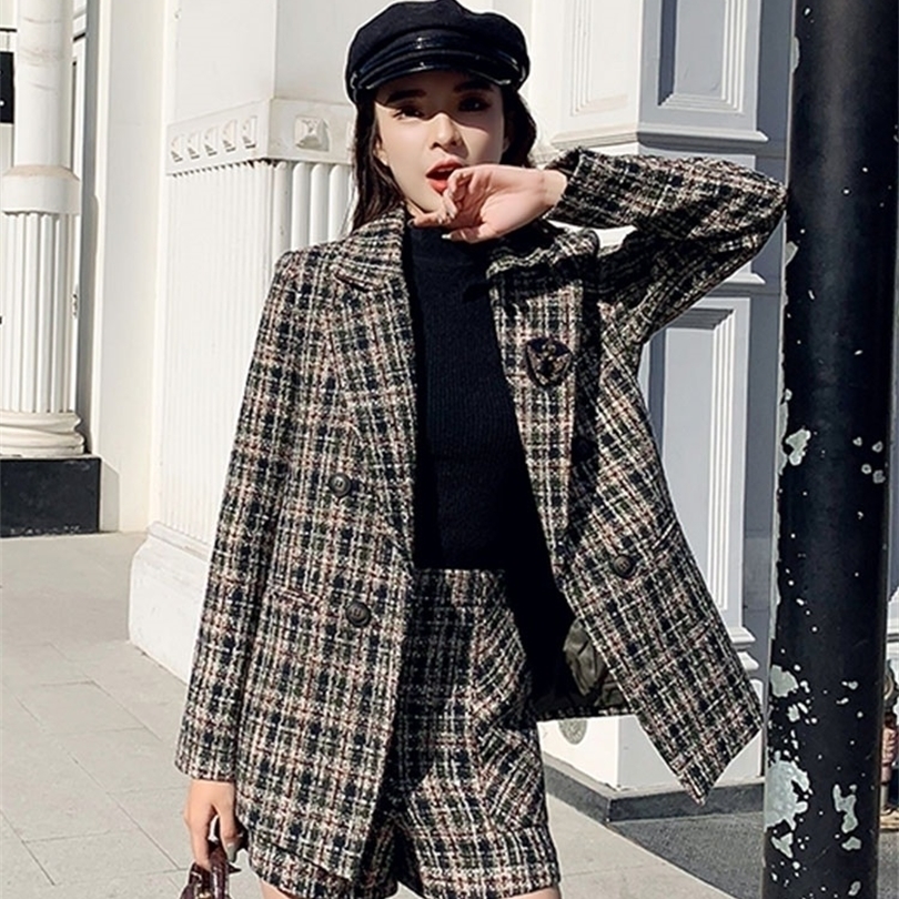

Womens Two Piece Pants JXMYY Winter Fashion Tweed Suit Jacket High Waist Shorts TwoPiece Temperament Suit Womens Clothing 221010, Photo color