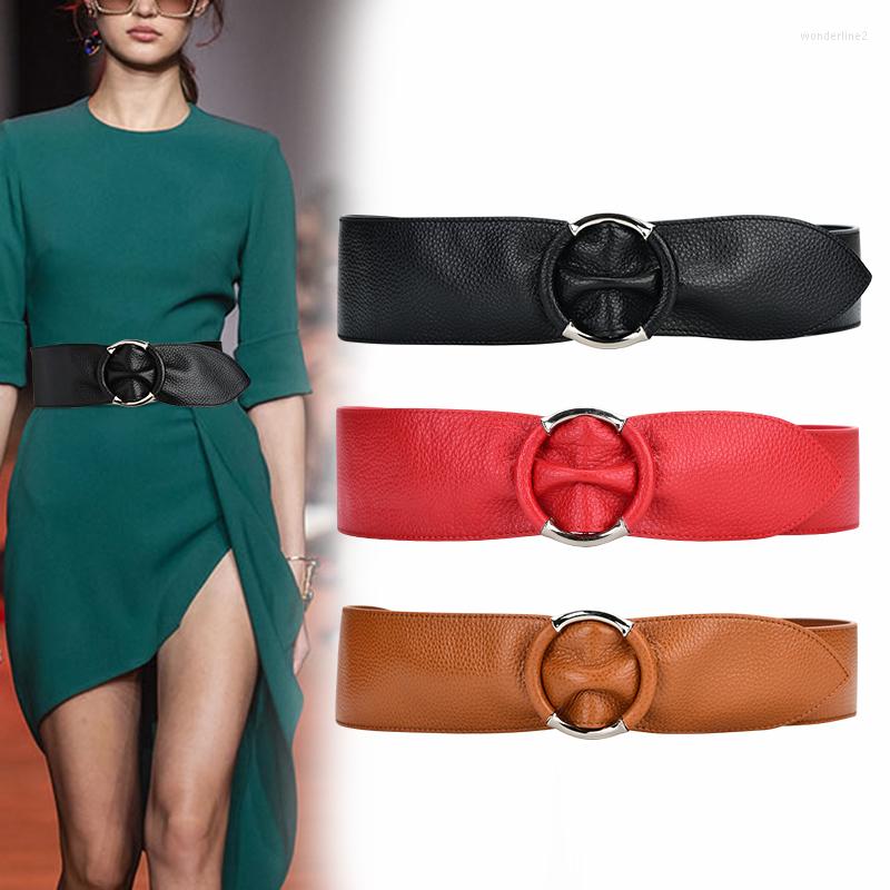 

Belts Cowskin Wide For Women High Quality Ceinture Femme Waistband Fashion Silver Circle Genuine Leather Cummerbunds Woman, Black