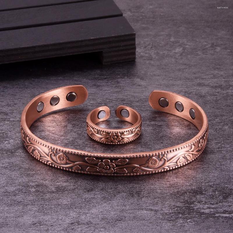 

Necklace Earrings Set Jewelry-Set Magnetic Pure Copper Bracelet Ring Adjustable Vintage Flower Health Energy Arthritis For Women Men, Picture shown