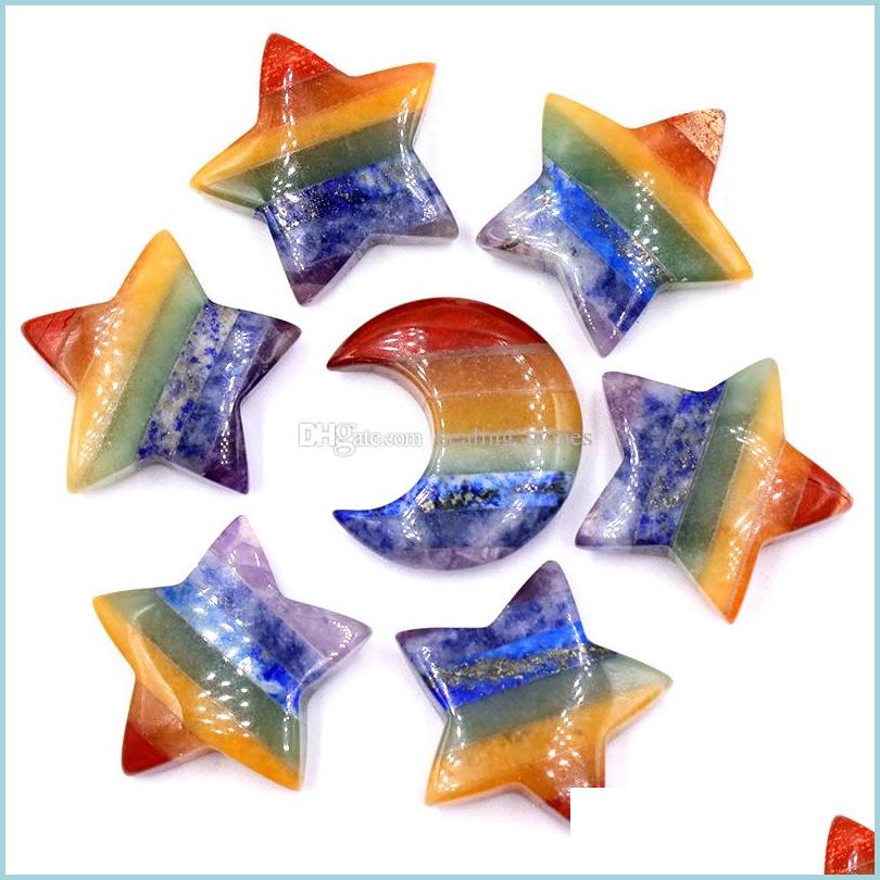 

Stone 30Mm Rainbow Chakra Stone Carving Sun Moon Star Shape Crystal Healing Meditation Decoration Ornaments Crafts Gift Drop Delivery Dht3C