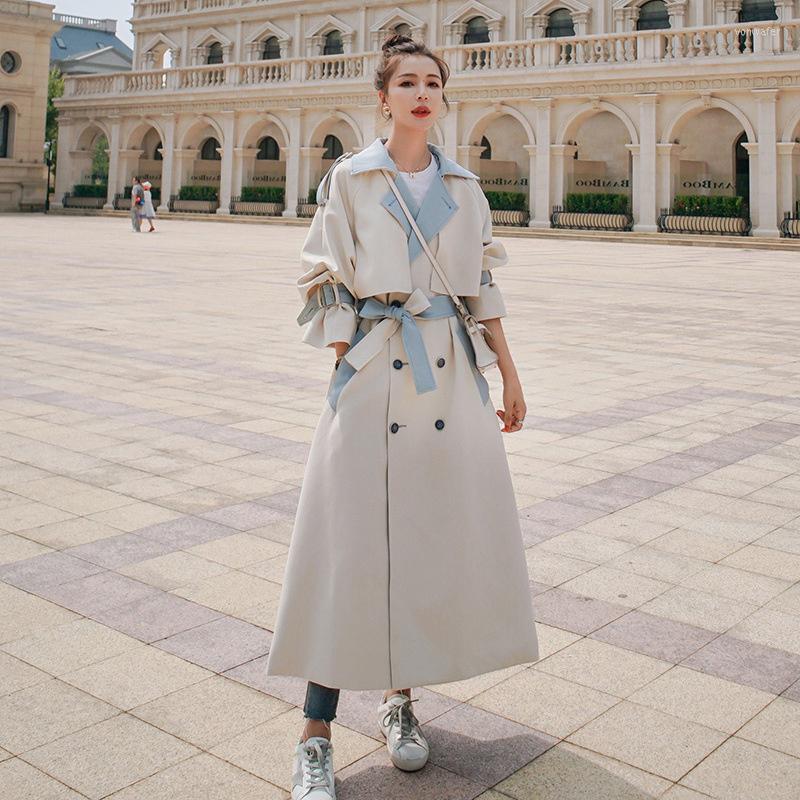 

Women' Trench Coats Women' Windbreaker Long Loose Oversized Korean England Overcoat Sashes Ladies Outerwear Fashion Clothes