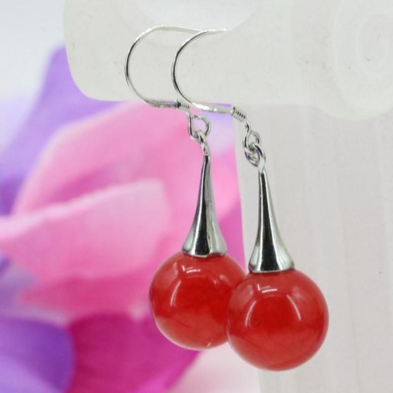 

Dangle Earrings Natural Stone Red Jades Chalcedony 12mm Round Beads For Women Party Elegant Gifts Eardrop Jewelry B3246