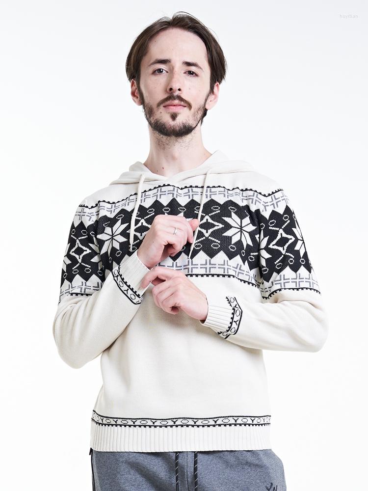 

Men' Sweaters 2022 Autumn Winter Hooded Men' Print Sweater Knitted Hoodie Tops Fashion Black Beige Slim Fit Casual Pullover