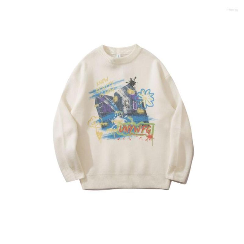 

Men's Sweaters O Neck Long Sleeve Loose Sweater For Men Cartoon Print Oversize Knitted Pullover Man Women Warm Couples W2222, White
