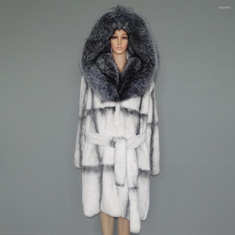 

Women' Fur Real Rex Coat Woman Collar White Stripe 2022 Models 23, Ivory
