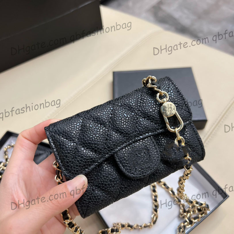 

France Womens Classic C Caviar/Lambskin Vanity Bags Card Holder Waist Bust Mini Flap Quilted Luxury Designer Cosmetic Case Outdoor Saoche Clutch Purse 11X8CM, Black