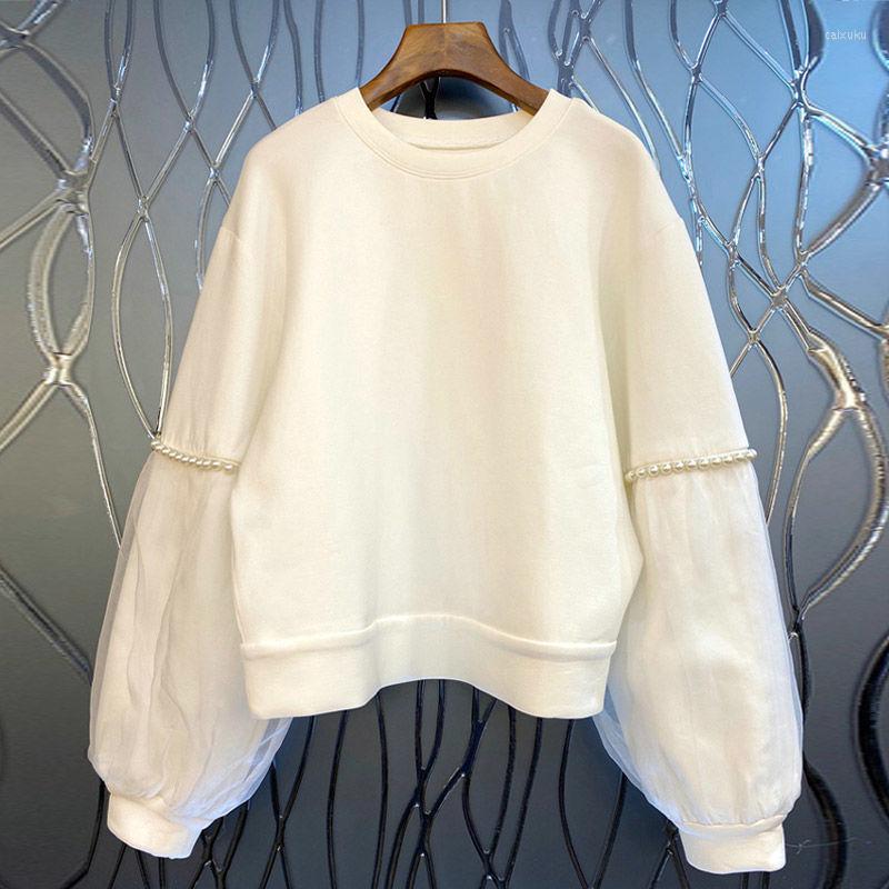 

Women's Sweaters Pullover Women Sweatshirt Round Neck Tops Jumpers Oversized Shirt Hoodies Outfit Female Topwear Solid Color, White