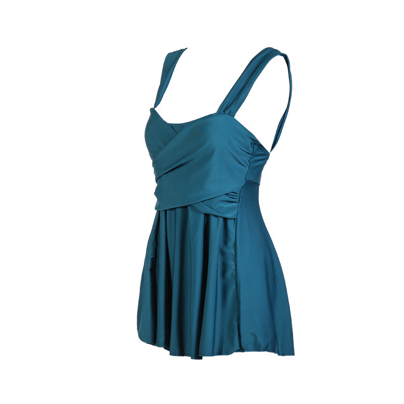 

Women's Swimwear Large size solid color pleated dress style two-piece set boxer swimsuit, 01