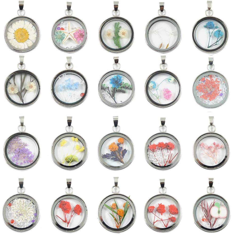 

Pendant Necklaces Mixed Stainless Steel Tone Round Shape Dried Pressed Flower Plant Charm Floating Necklace Making Supplies Drop Del Amogq