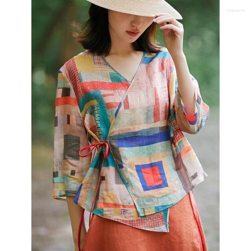 

Ethnic Clothing Elegant Chinese Traditional Shirts Dress Summer Vintage Print Women Clothes Female High Waist A-line Skirt