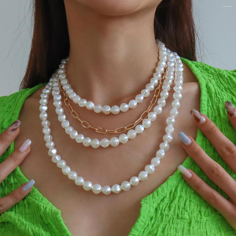 

Choker Big Gold Chains Statement White Pearl Necklace Multi Layer Dubai Wedding Bridal Jewelry Luxury Pearls Women Fashion Collar Gift