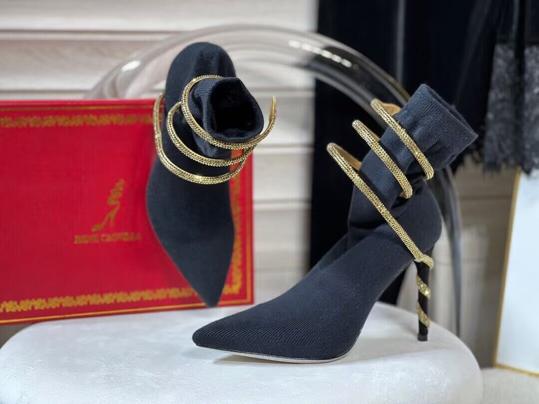 

Rene caovilla WOMEN ankle boot black knit boots Cleo thin heel gold snake bootie luxury designer super quality 35-42 with box