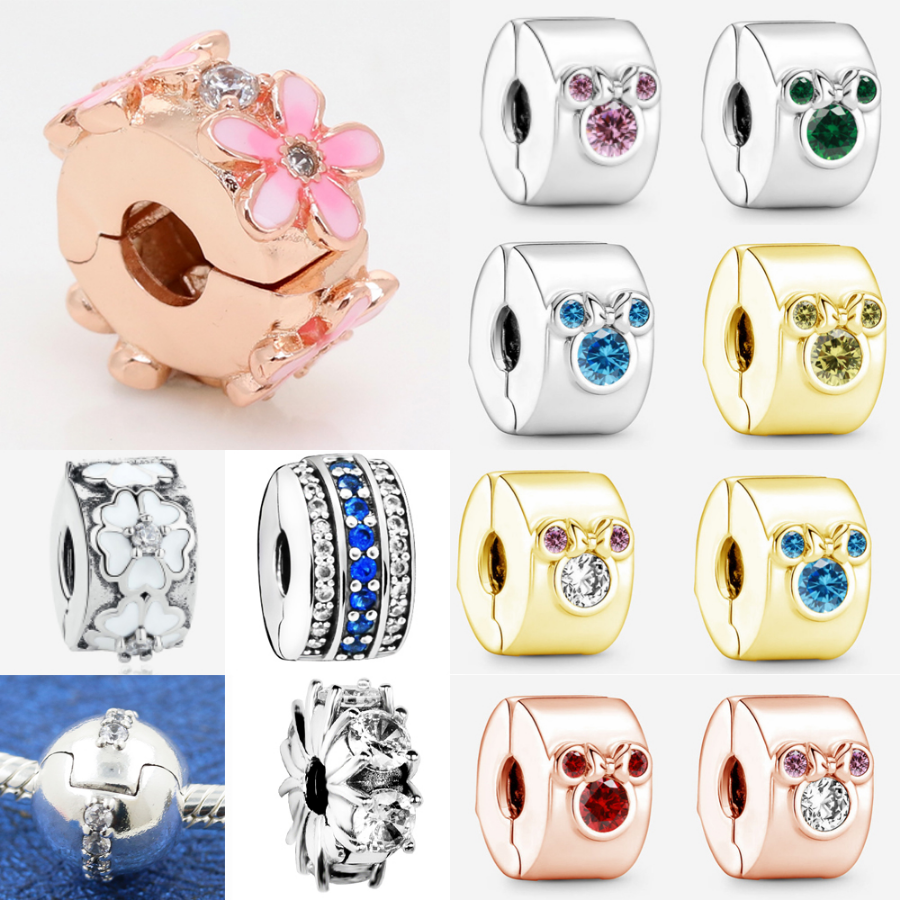 

925 Sterling Silver Dangle Charm Women Beads High Quality Jewelry Gift Wholesale Positional Clip Cartoon Mouse Cherry Blossoms Bead Fit Pandora Bracelet DIY