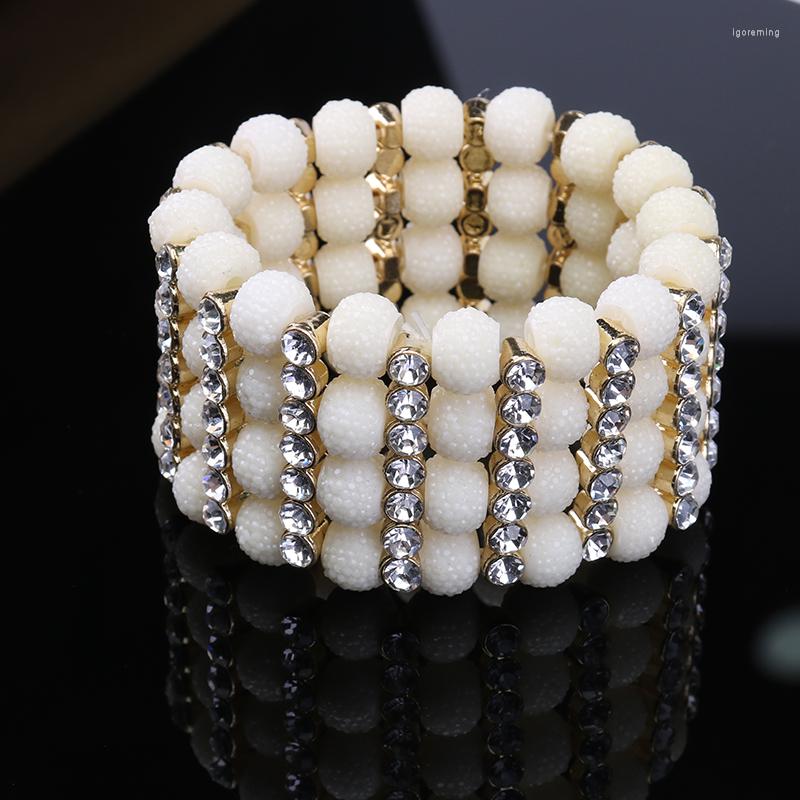 

Bangle American Style Stylish Multi-Layer Inlaid Glass Bracelet For Woman Geometric Beige Round Bead Elastic