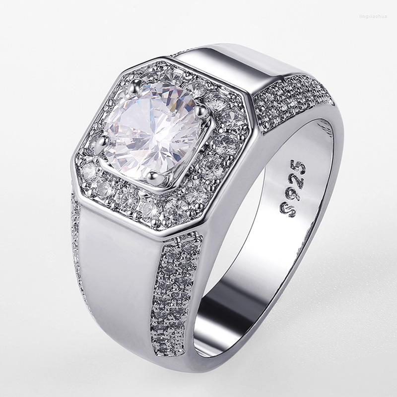 

Wedding Rings Luxury Exquisite Men's Ring Silver Plated 18K White Gold Imitation Zircon Diamond Punk Jewelry Gift For Male