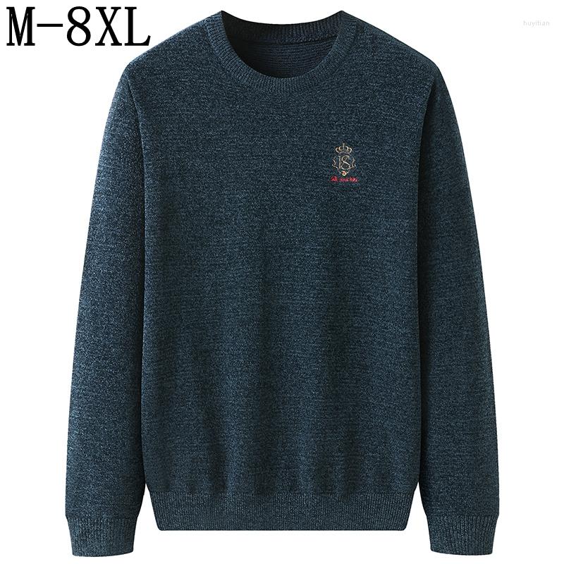 

Men's Sweaters 8XL 7XL 6XL Fall Winter Fashion Embroidery Sweater Men Top Quality Loose Mens Christmas Keep Warm Male Pullovers, Black