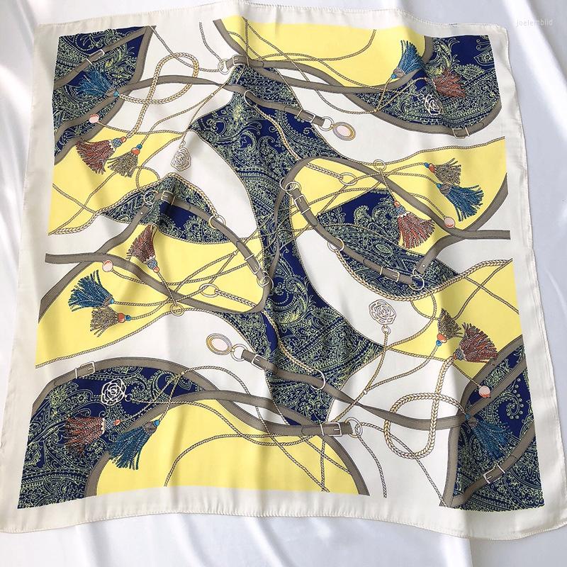 

Scarves Yishine 2022 70 70cm Silk Finish Women Brand Scarf Chain Printing Head Wrap Female Foulard Band
