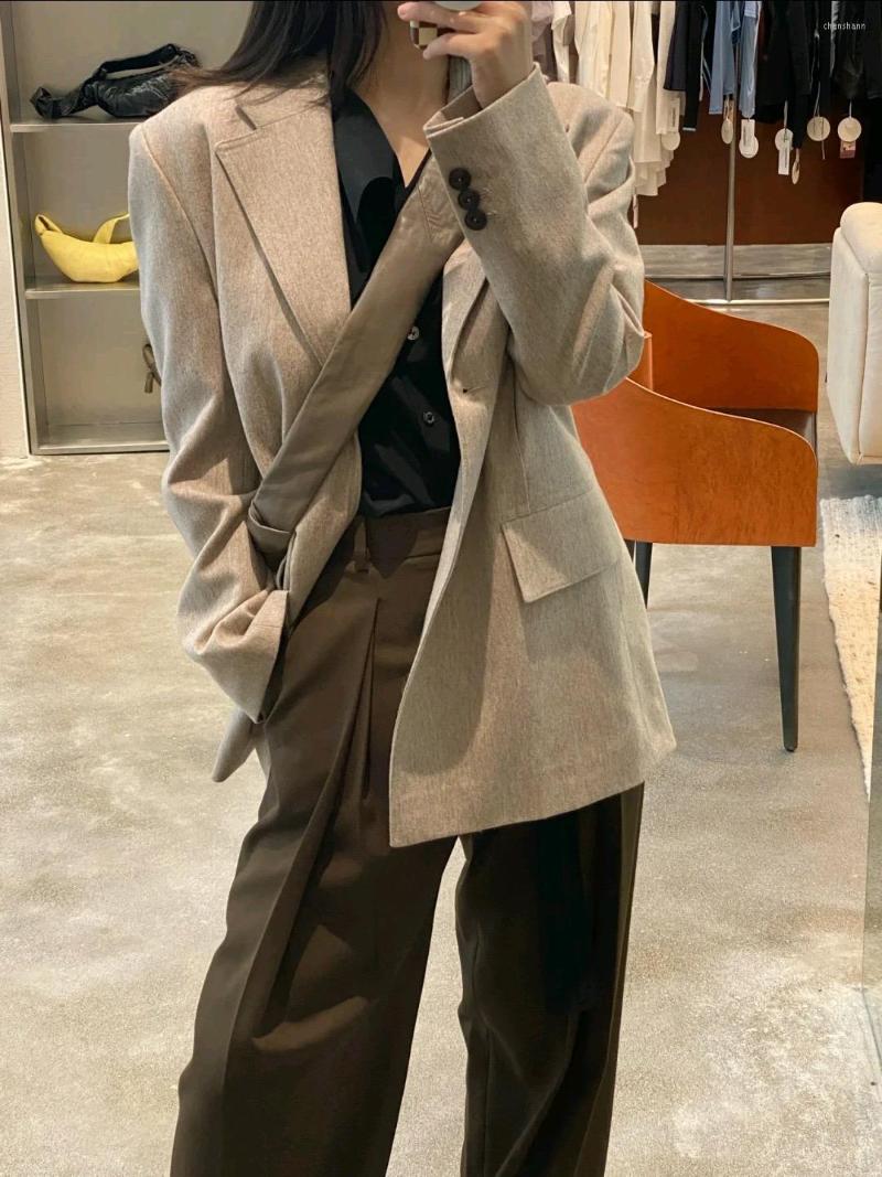 

Women' Vests LowClassi Autumn Women Wool Suit V-Neck Long Sleeve Split Cuffs Loose Coat Crinkle Trousers Office Lady Set