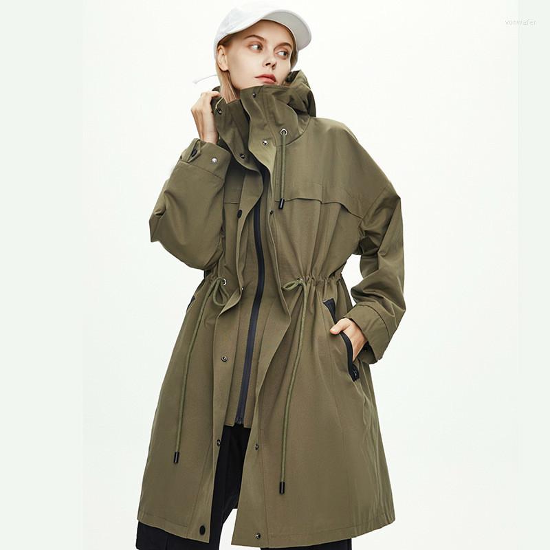 

Women' Trench Coats Coat For Women Autumn Winter Tooling Outwear European America Casual Loose BF Waist Hugging Slim Fashion Long, Army green