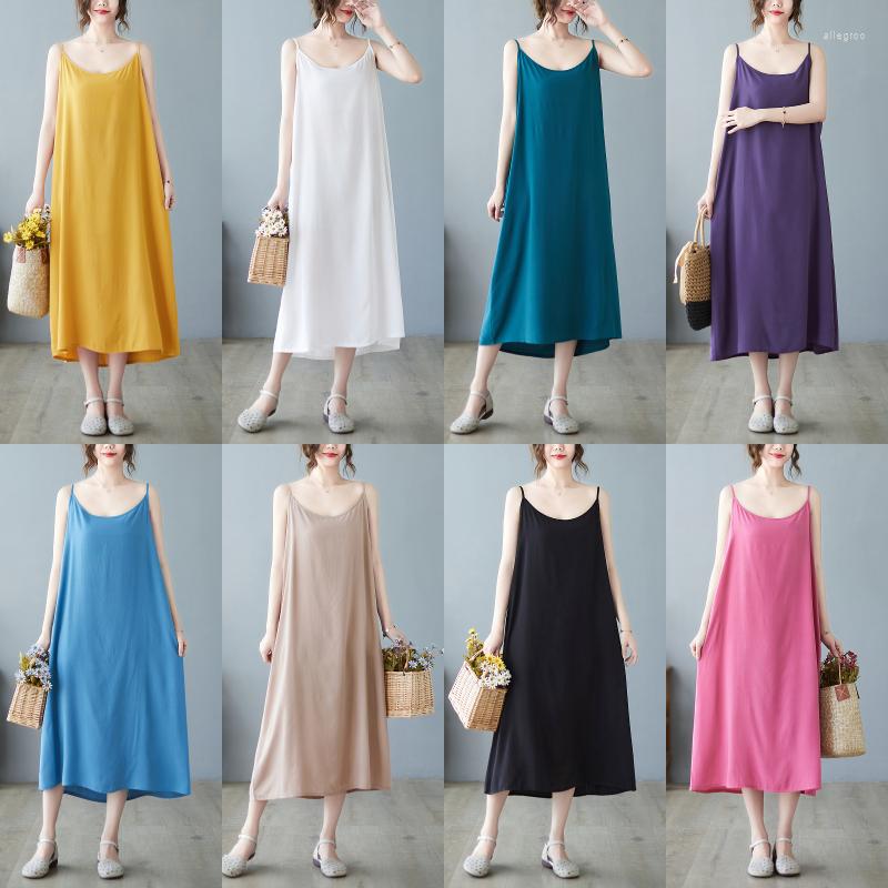 

Casual Dresses Women's Dress 8 Colors Suspenders Solid Color Women Sleeveless Simple Style Basic Loose Sundress Ladies, Khaki