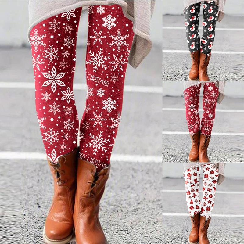 

Women's Leggings Christmas For Women Snowflake Printed Elastic All-match Slim Casual Long Boot Pants Ladies Xmas Trousers 2022, White