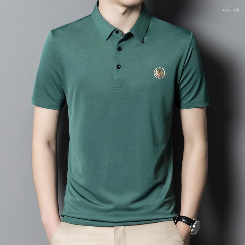 

Men's T Shirts Summer Short-sleeved T-shirt Men's Ice Silk Lapel Middle-aged And Young Solid Color Thin Embroidered, White