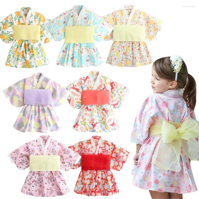 

Girl Dresses Baby Rompers Japanese Style Kawaii Girls Floral Print Kimono Dress For Kids Costume Infant Yukata Asian Clothes, Blue flowers