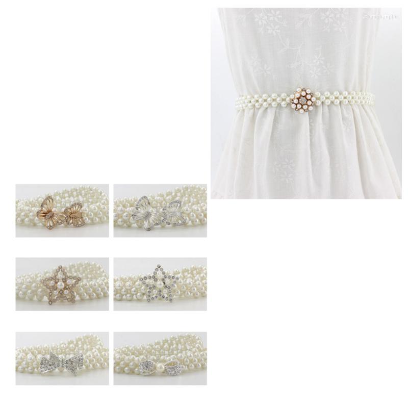 

Belts Women'S Rhinestone Pearl All-Match Waist Chain Fashion Dress Decorated Elastic Waistband Sweet Flower WaistbandBelts, Black