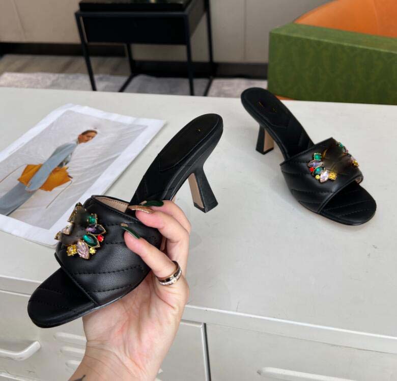 

Classics Women heels shoes Slippers fashion Beach Thick bottom slippers Alphabet lady Leather High heel shoe slides, 01