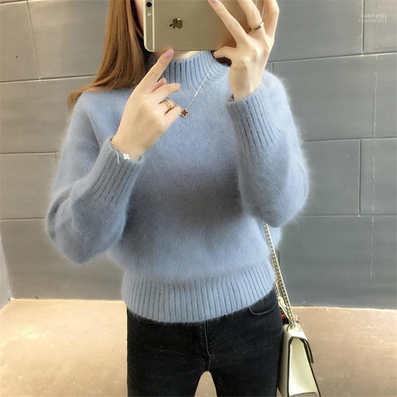 

Women's Sweaters Women's Half High Collar Faux Mink Cashmere Sweater Women Korean Jumpers Ladies 4 Color Turtleneck Long Sleeve, Beige