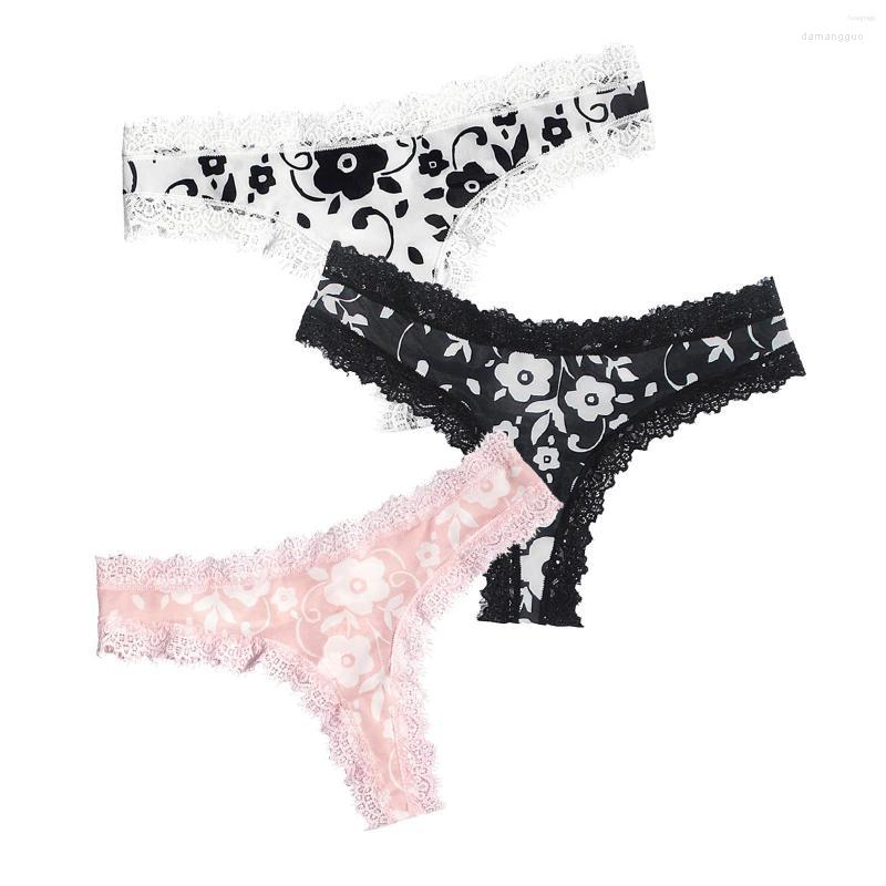 

Women' Panties Women' Floral Print Lingerie Hollow Lace 2022 Sexy Women' Thong And G String Mesh Bow Knot Underwear For Women, White