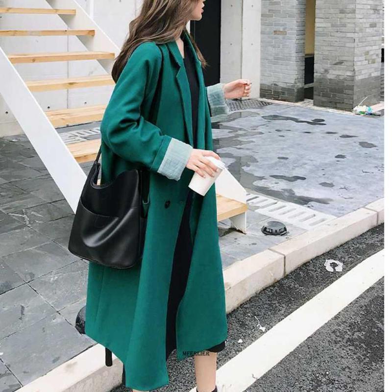 

Women's Trench Coats Size 6XL 150kg Sale Autumn Women's Coat Female Long Suit Sleeve Lady Trend Casual Green Blakc Jacket, Black