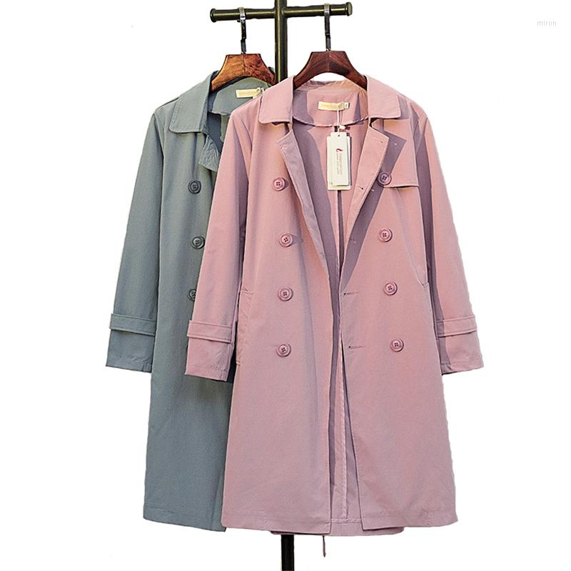 

Women's Trench Coats 2022 5XL Cotton Coat Women Spring Autumn Solid Color Double-Breasted Long Windbreaker Casual Tops Female Outerwear, Pink