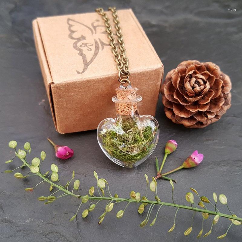

Pendant Necklaces Small Bottle "Moss" Glass Fairy Jar Bronze Necklace