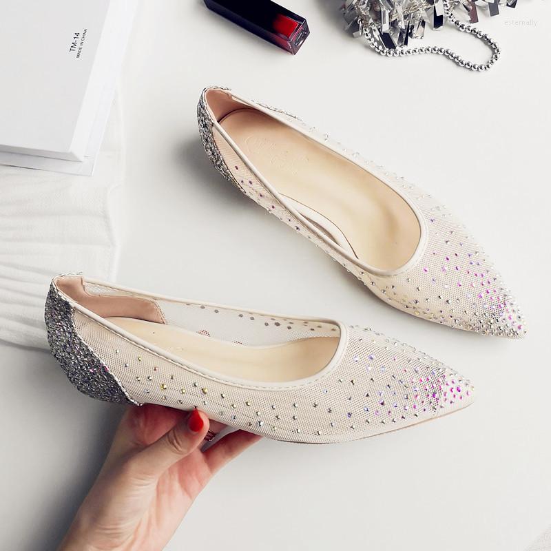 

Dress Shoes Rhinestone Mesh Women 2022 Pointed Increase Fairy Style Pumps Female Large Sze 34-43, Apricot