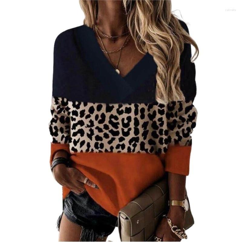

Women' Sweaters Women' Autumn Winter V-neck Leopard Stitched Long Sleeve Sweater Top, Green