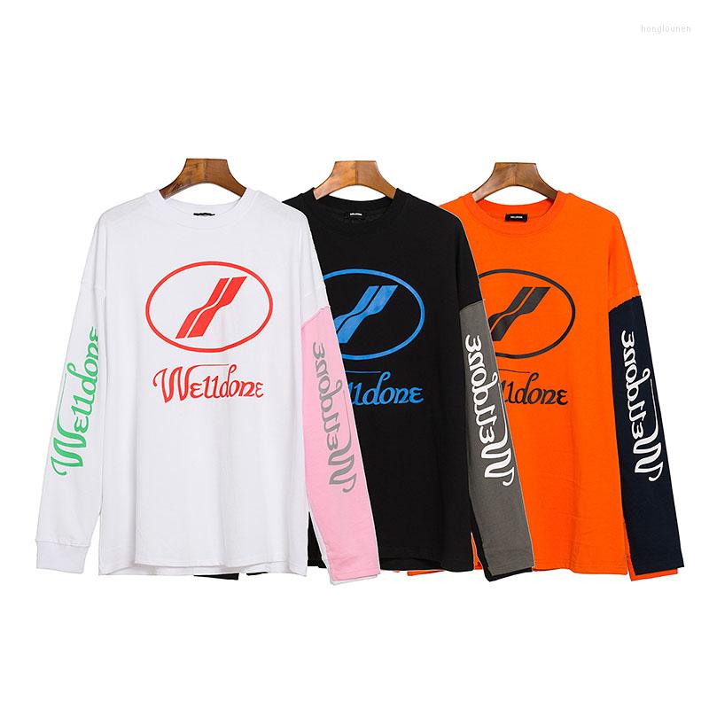 

Men' T Shirts 2022 Hip Hop Quality WE11DONE Stitching Color Men Women Long Sleeve Shirt Oversize High Streetwear
