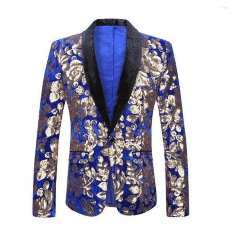 

Men' Suits Retro Sequins Stitching Mens Stage Performance Clothing British Style Fashion Single Breasted Youth Host Costumes, Blue