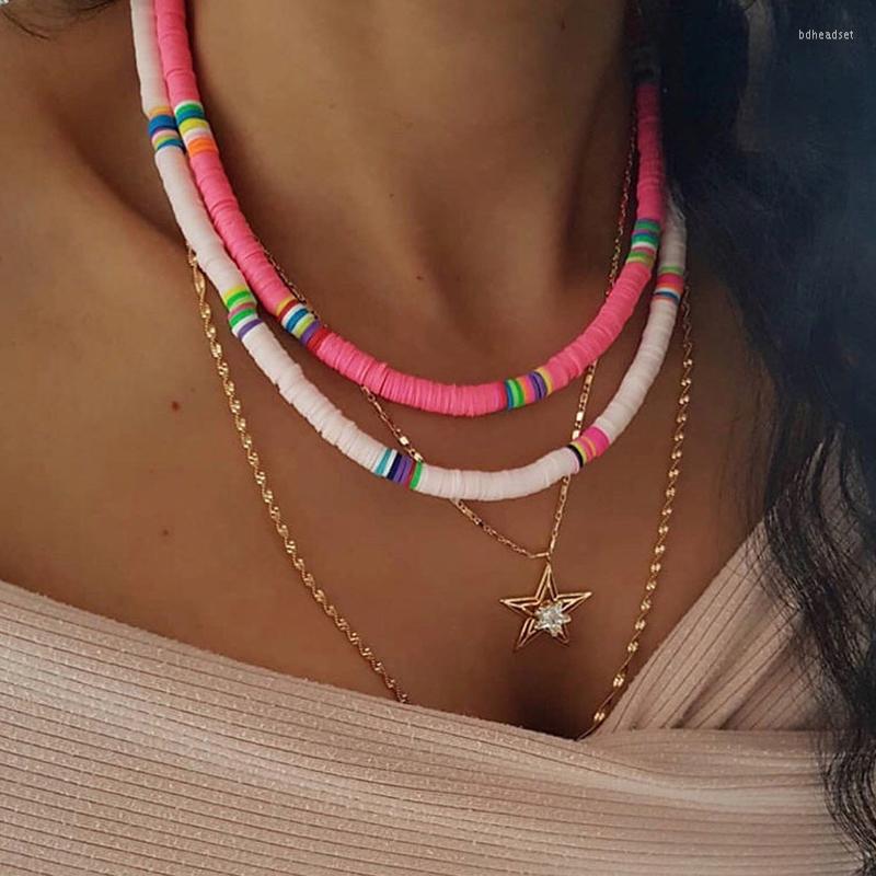 

Choker Colorful Clay Beaded Necklace For Women Girl Boho Rainbow Soft Pottery Bohemian Beach Fashion Jewelry AM3079