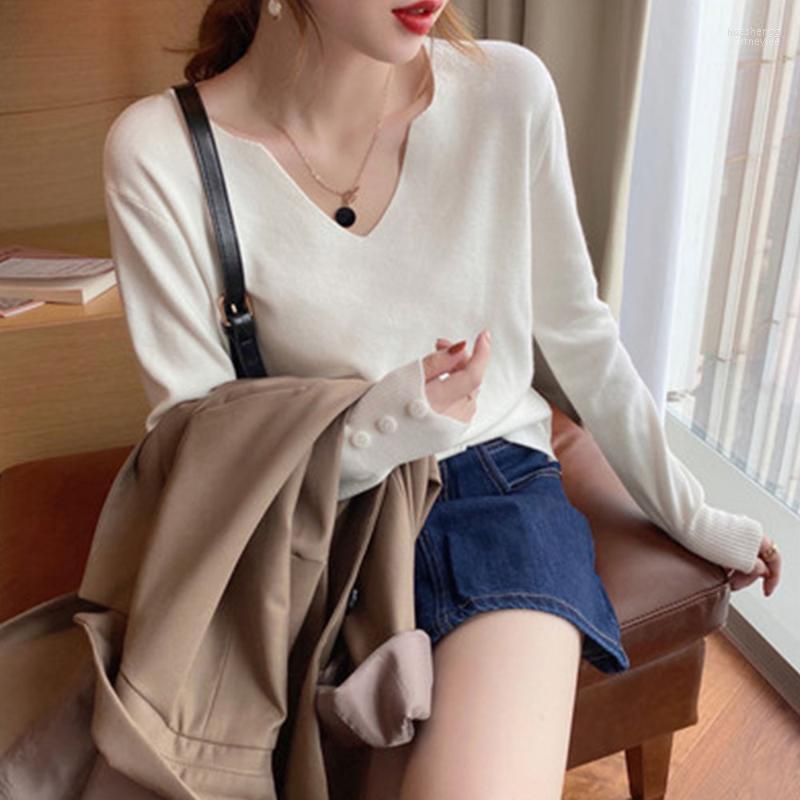 

Women's Sweaters Women's 2022 Sweater Loose Thin Wool Long Sleeve Pullover Plain V-Neck Casual Office Lady Simple Regular Thread Knit, Black