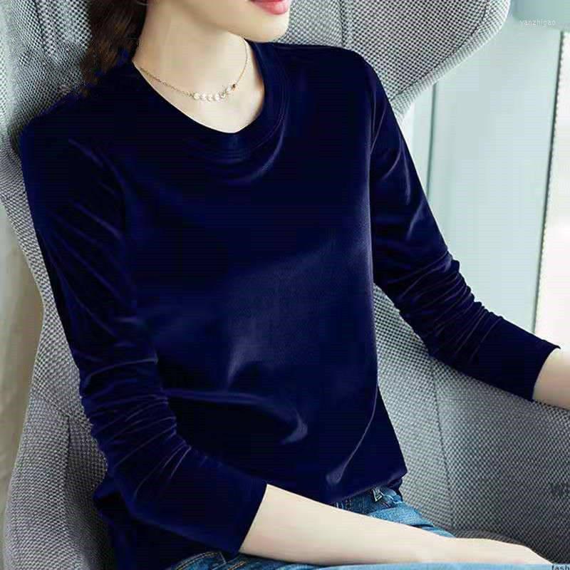 

Women' T Shirts 2022 Spring And Summer Fashion Ladies Long Sleeve Gold Velvet Sweater Casual Loose Top, O-red