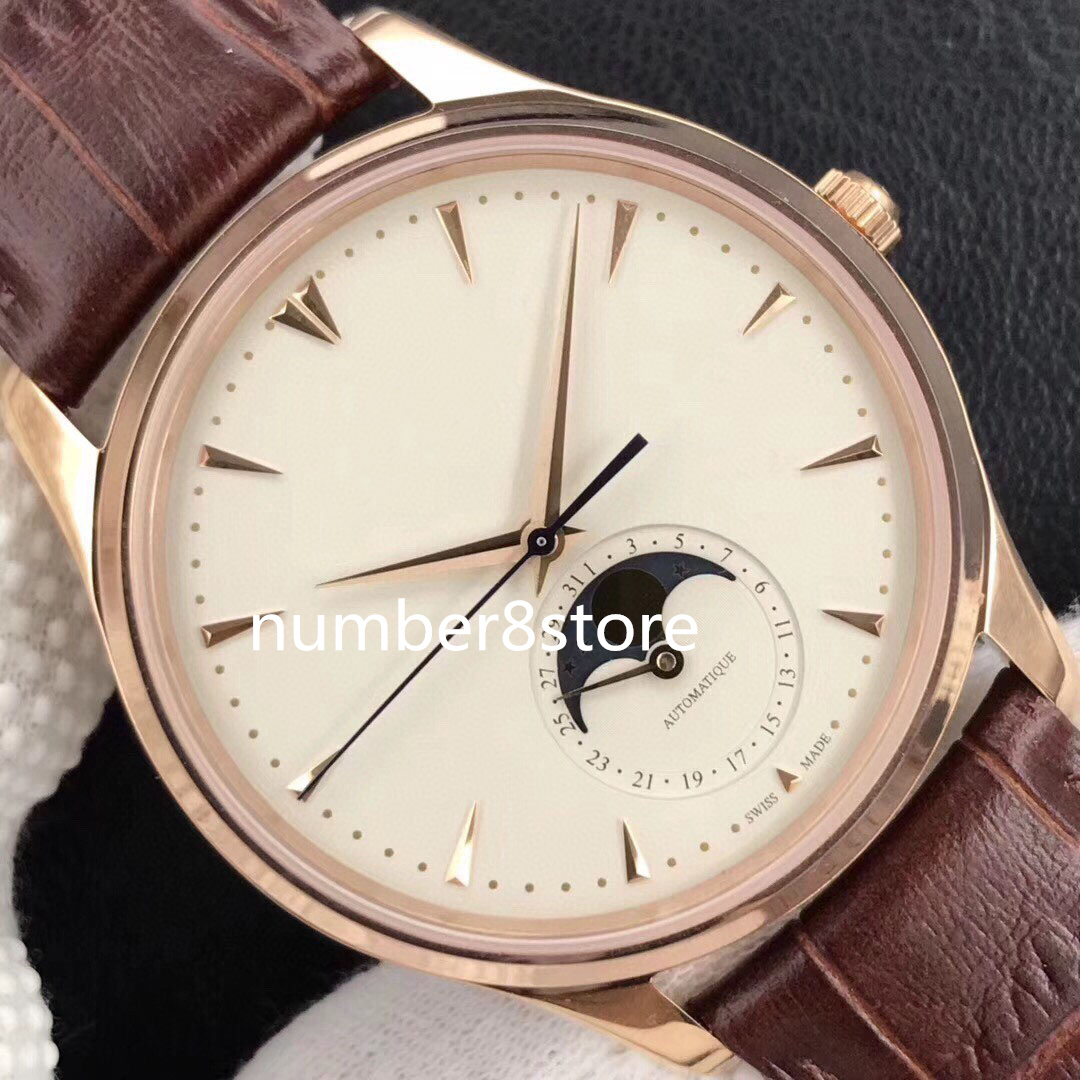 

Ultra Thin Moon Mens Watch Rose Gold Gray Dial GF Factory Swiss JLC 925 Automatic Movement 28800vph Sapphire Crystal Luxury Wristwatch Water Resistance