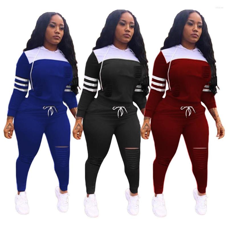 

Women' Two Piece Pants AR5618 European And American 2022 Sexy Women' Fashion Solid Color Stitching Burnt Flower Hooded Sports, Black