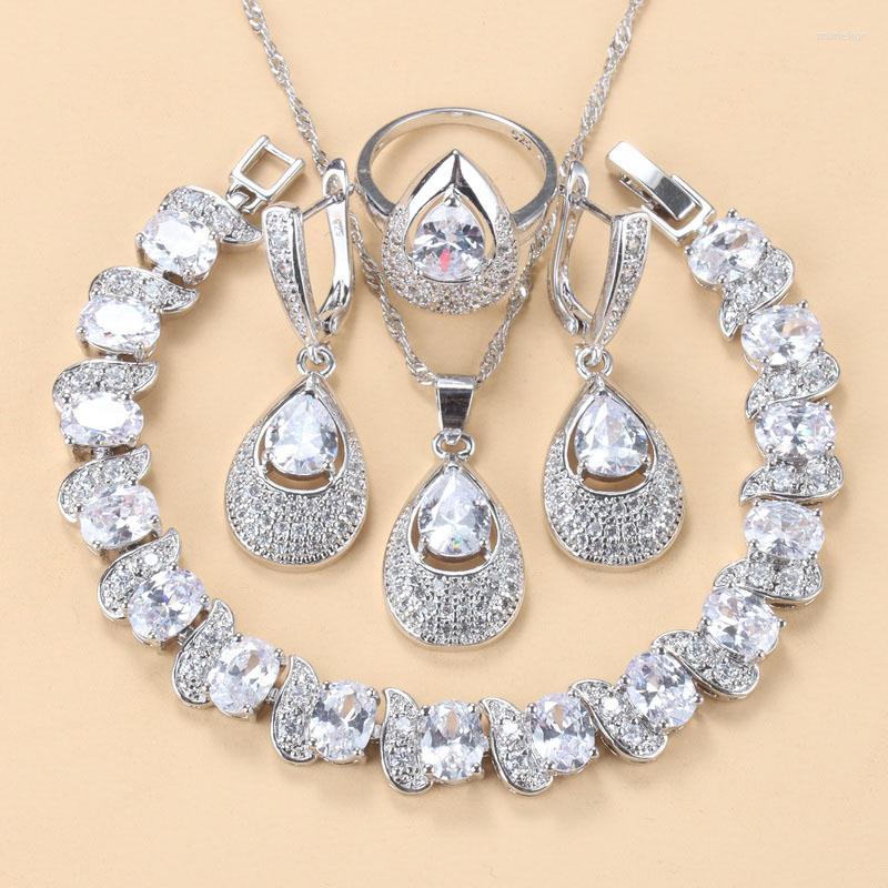 

Necklace Earrings Set Elegant Women Wedding-Party 2022 Trendy Costume Water Drop Female Bracelet Ring For Bridal Sets, Picture shown