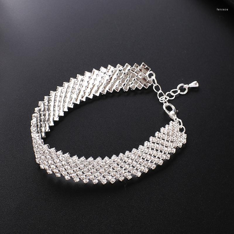 

Link Bracelets Statement Wide Full Rhinestone For Women Wedding Party Fashion Jewelry Korean Bijoux B303