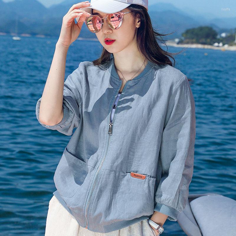 

Women's Jackets Cotton Linen Thin Women's Jacket Short Loose Breathable Woman 2022 Summer Fashion And Leisure Coat Top, White