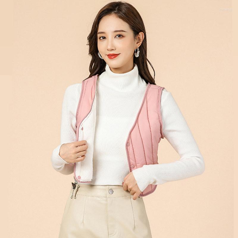 

Women' Vests Winter Cotton Women Vest Button Sleeveless Wool Liner Short Office Lady Warm Casual Waistcoat Chalecos Para Mujer, Black