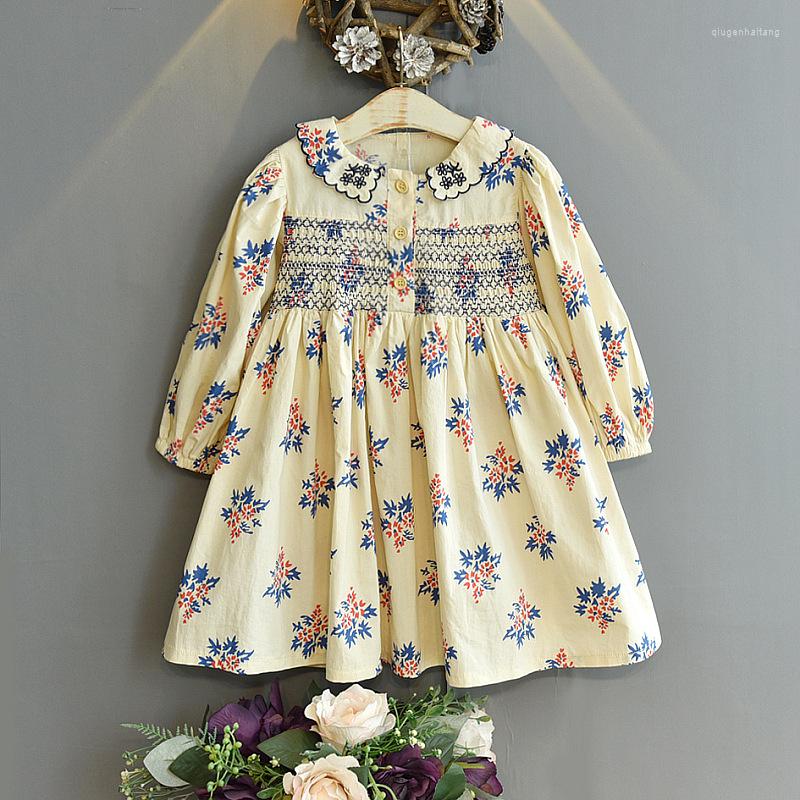 

Girl Dresses Spring Autumn Girls' Dress Lace Embroidery Floral Long Sleeve Sweet Princess Korean Style Baby Kids Children'S Clothing, Beige