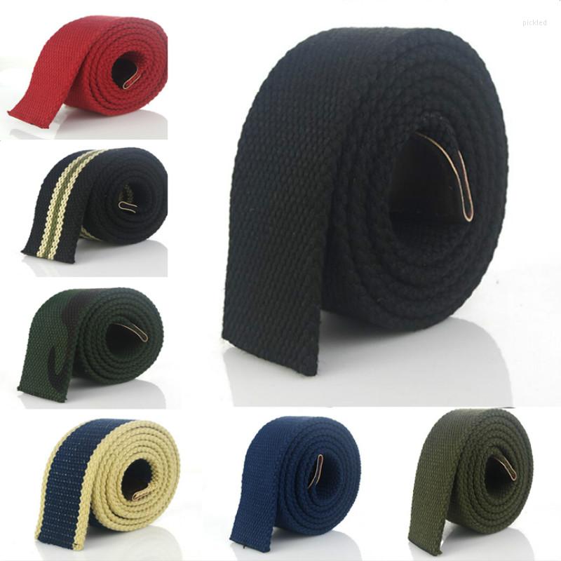

Belts Men Women Canvas Belt Without Buckle Thicken Luxury Waistband Jeans Weave Stripe 3.8cm Wide Strap Male Large Size, Black